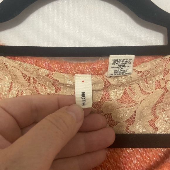 Moth feminine coral colored chunky button lace trim wool blend cardigan size M - Picture 2 of 5